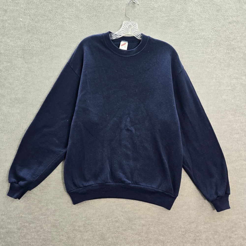 VINTAGE Jerzees Men Sweater Large Blue Y2K Crew Neck Long Sleeve Pullover